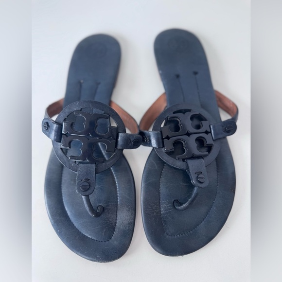 Tory Burch Navy Blue Leather Miller Thong Flats Size 9.5 - Picture 4 of 8
